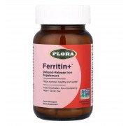Ferritin + рослинне залізо, 30 веганських капсул із відстроченим вивільненням (20 мг на капсулу) Flora